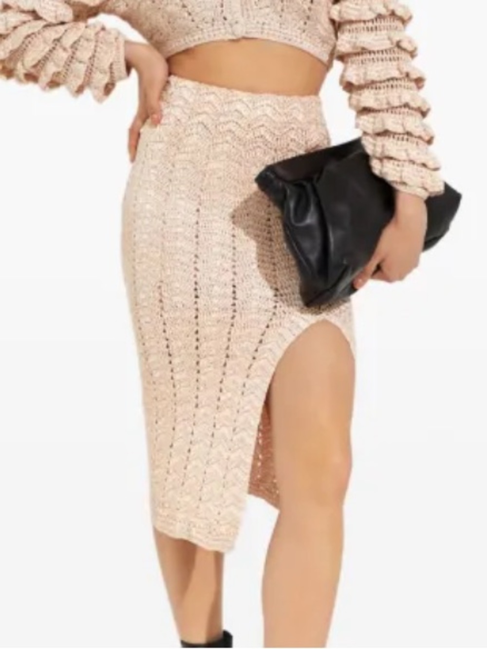 LoveShackFancy Arbor Crochet Midi Skirt Beige Tan Small